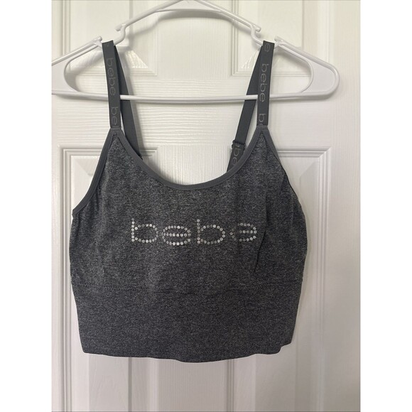Bebe Gray Seamless Sports Bra Silver Dot Logo Women's Plus Size 2X - Picture 1 of 3
